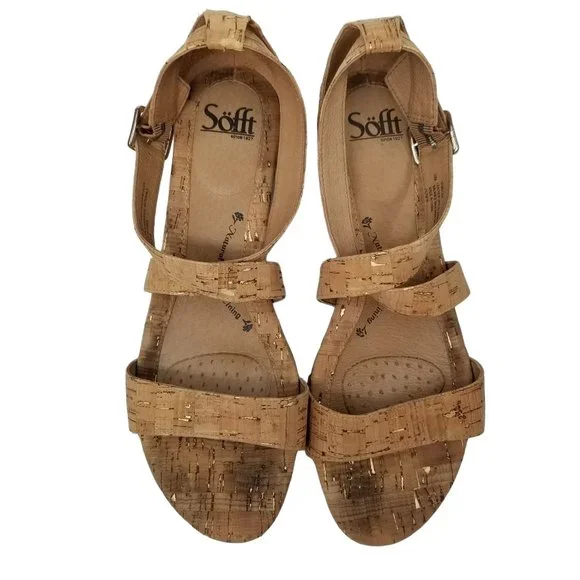 Sofft Innis Sandals Womens Gold Natural Leather Cork Wedge SF0001393 Size 10 - Picture 8 of 13